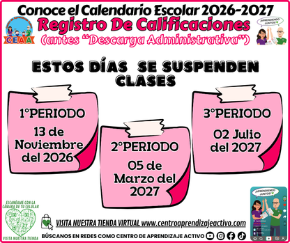 Conoce El Calendario Escolar Ciclo 2026 - 2027