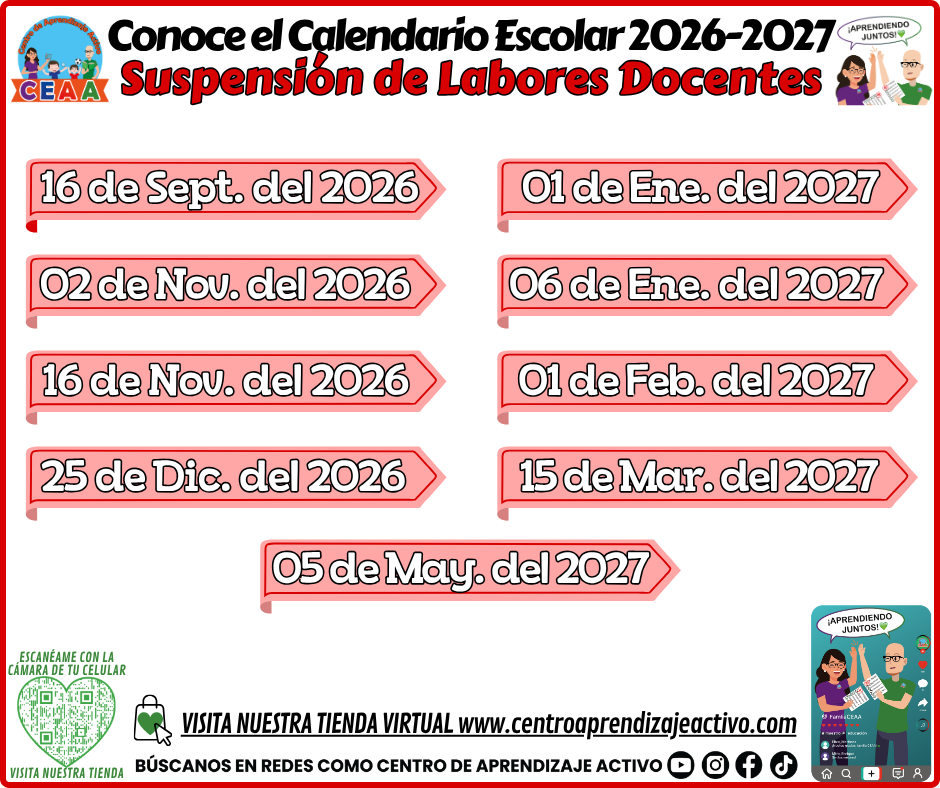 Conoce El Calendario Escolar Ciclo 2026 - 2027