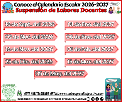 Conoce El Calendario Escolar Ciclo 2026 - 2027