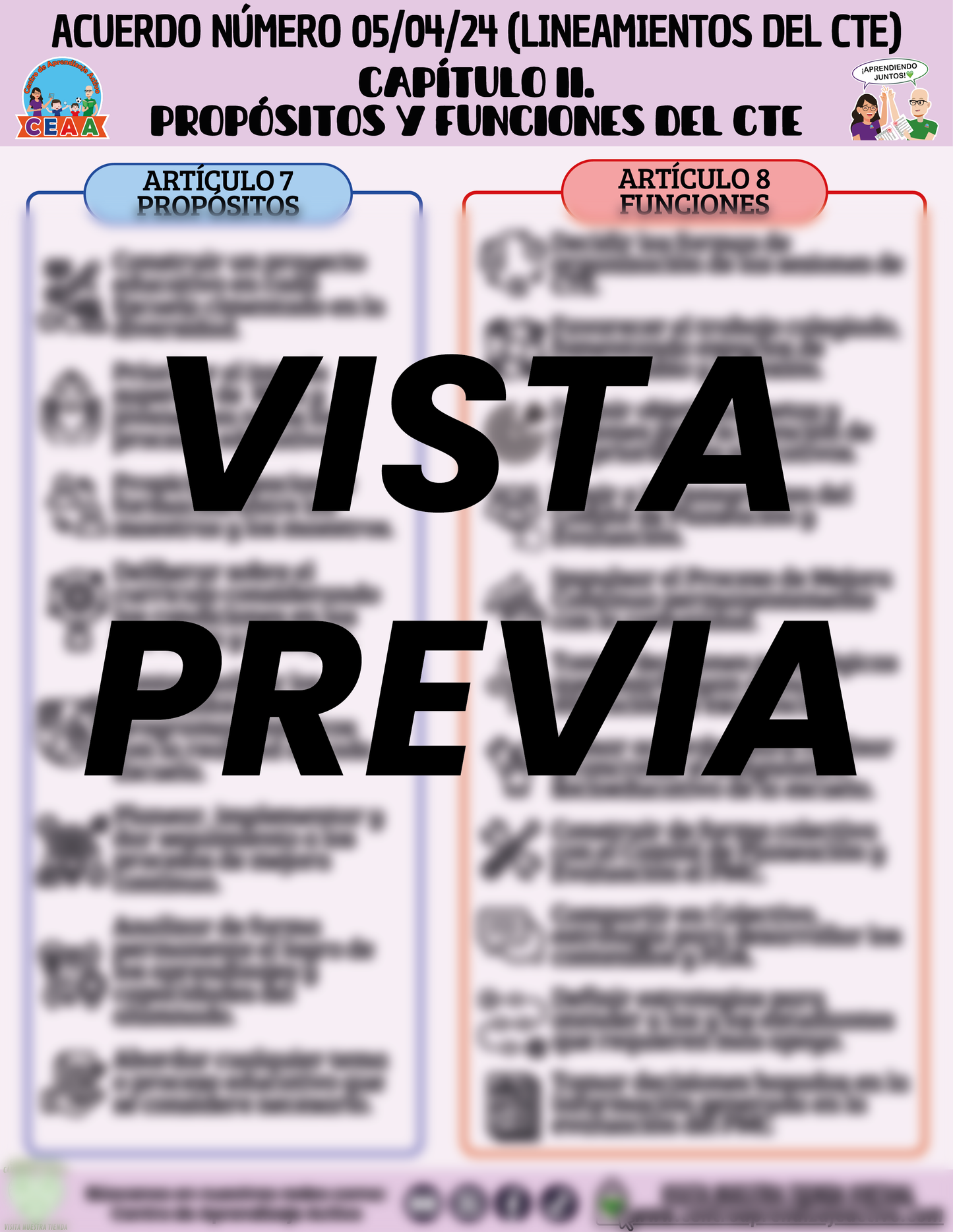 Infografía ACUERDO NÚMERO 05/04/24 (LINEAMIENTOS DEL CTE) CAPÍTULO II. PROPÓSITOS Y FUNCIONES DEL CTE