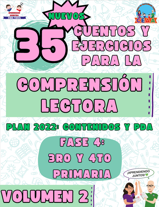 Cuadernillo COMPRENSIÓN LECTORA Volumen 2 con 35 nuevos Cuentos y Ejercicios TERCERO y CUARTO Primaria