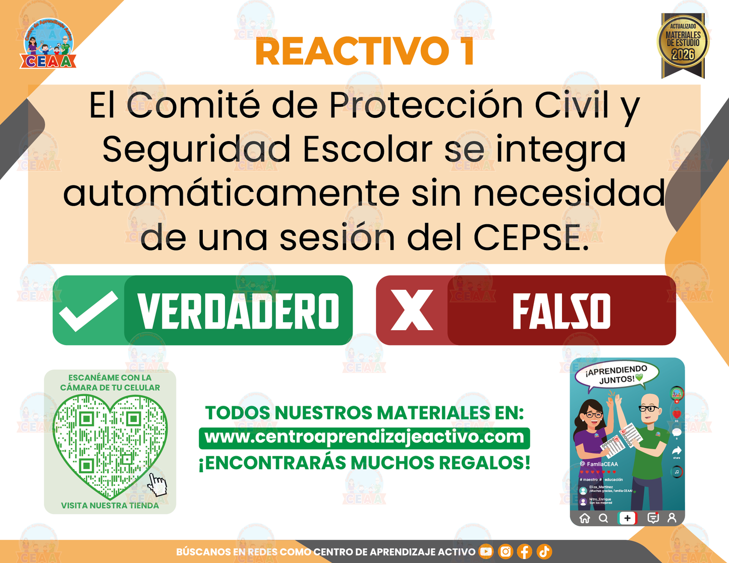 Cuadernillo de Estudio - Comité de Protección Civil y Seguridad Escolar (CPCySE) - Verdadero o Falso en PDF