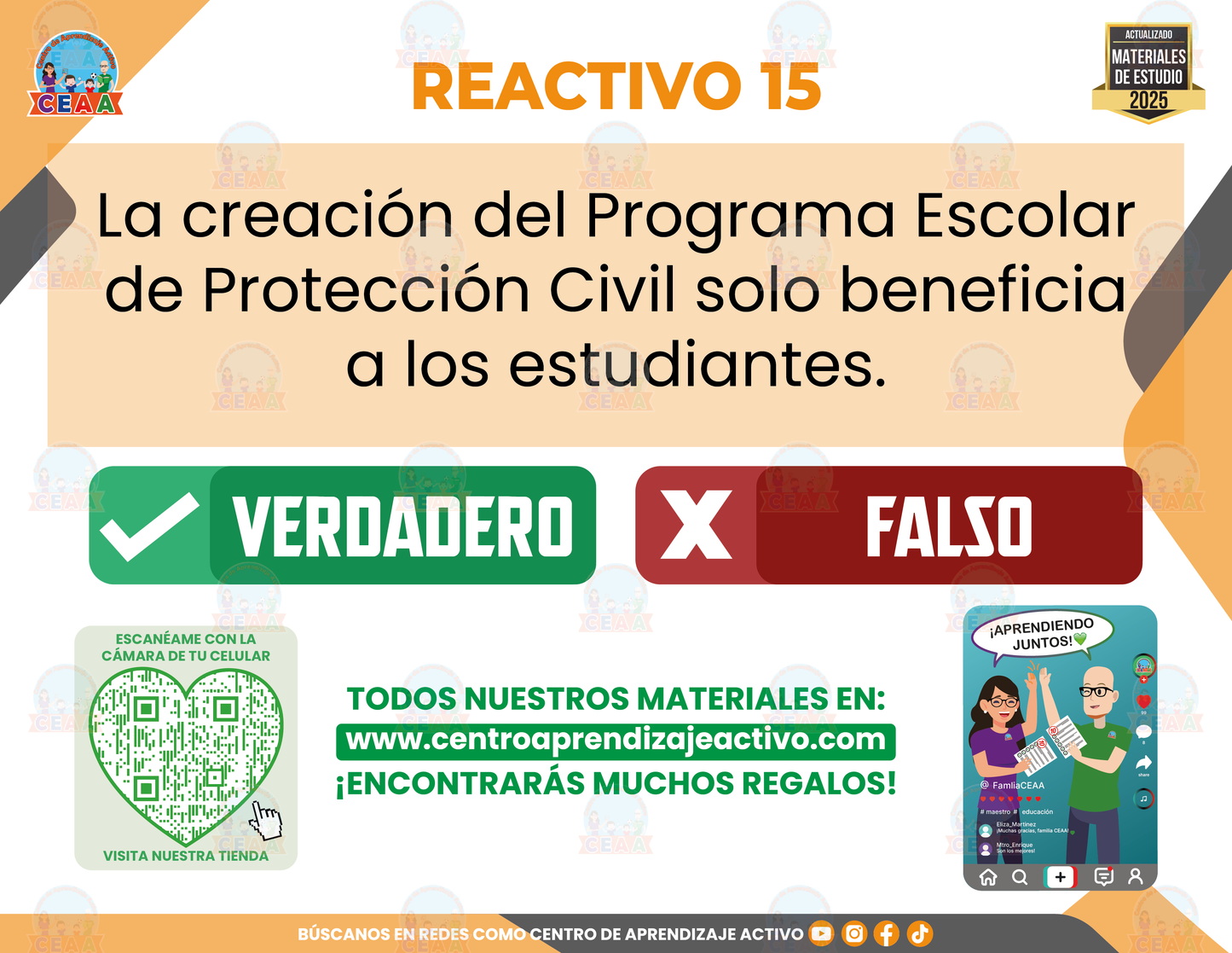 Cuadernillo de Estudio - Comité de Protección Civil y Seguridad Escolar (CPCySE) - Verdadero o Falso