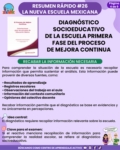 Resumen Rápido #26: DIAGNÓSTICO SOCIOEDUCATIVO DE LA ESCUELA PRIMERA FASE DEL PROCESO DE MEJORA CONTINUA