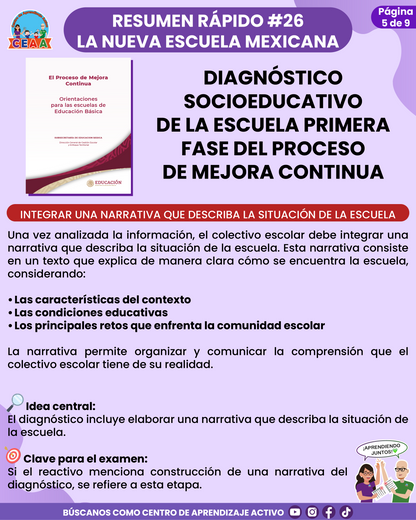 Resumen Rápido #26: DIAGNÓSTICO SOCIOEDUCATIVO DE LA ESCUELA PRIMERA FASE DEL PROCESO DE MEJORA CONTINUA