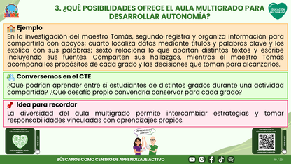 Resumen CTE del Tema 3 Educación Multigrado: AUTONOMÍA PARA APRENDER EN EL AULA ¿CÓMO ACOMPAÑAR DECISIONES, COLABORACIÓN Y RESPONSABILIDAD EN EL APRENDIZAJE? editable en PowerPoint