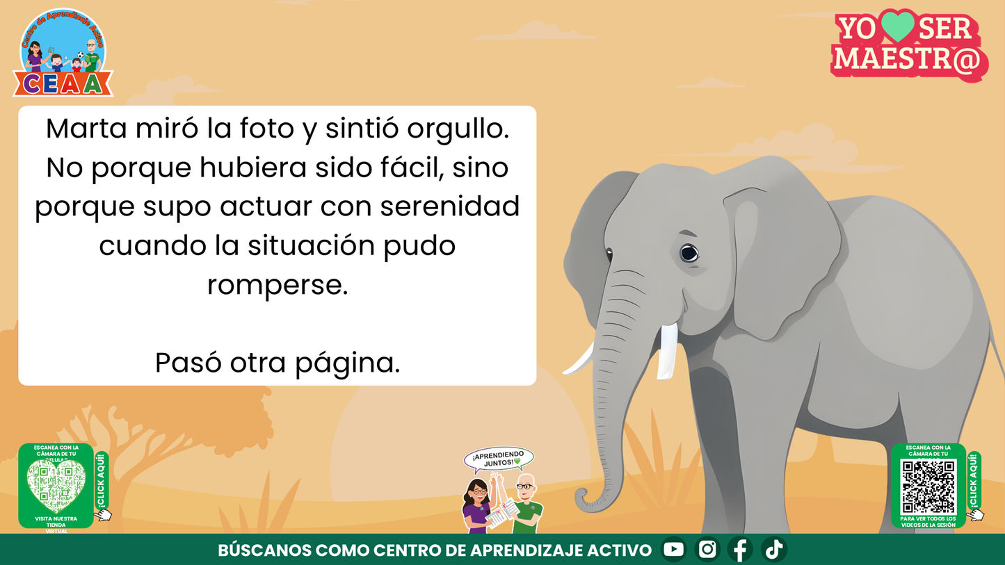 Historias para Maestros - MARTA, LA ELEFANTA MAESTRA Y SU ÁLBUM DEL ÚLTIMO DÍA editable en PowerPoint