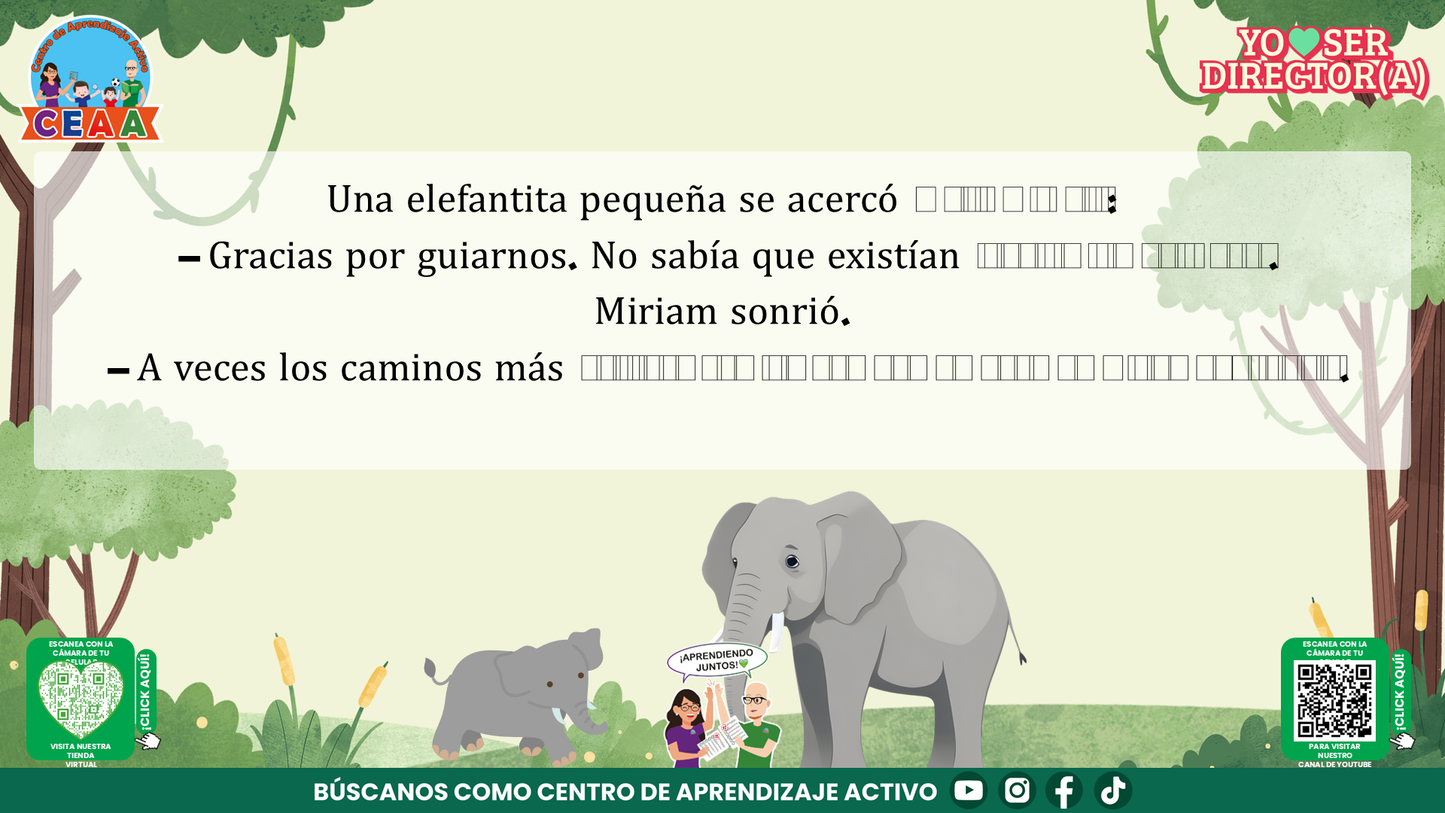 Historias para Maestros Taller Intensivo Directores Enero 2026 - LA ELEFANTA Y EL SENDERO QUE NADIE HABÍA RECORRIDO (Editable en PowerPoint)
