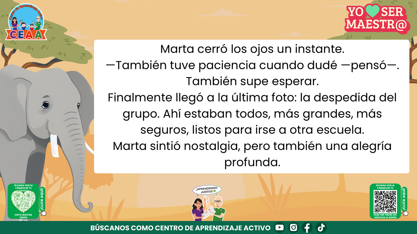 Historias para Maestros - MARTA, LA ELEFANTA MAESTRA Y SU ÁLBUM DEL ÚLTIMO DÍA editable en PowerPoint