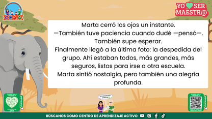 Historias para Maestros - MARTA, LA ELEFANTA MAESTRA Y SU ÁLBUM DEL ÚLTIMO DÍA editable en PowerPoint