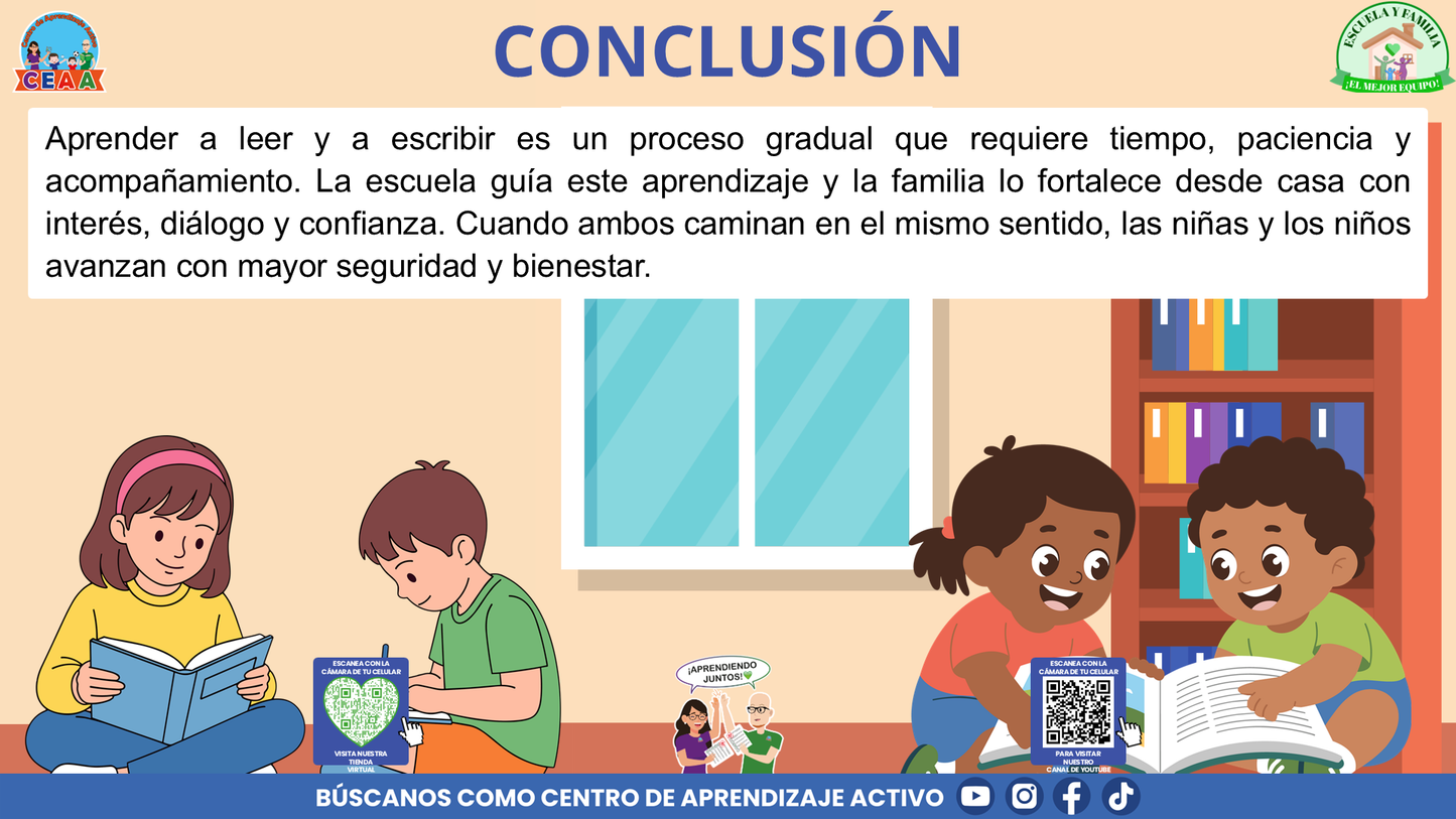 ESCUELA Y FAMILIA: ¿CÓMO APRENDEN A LEER Y A ESCRIBIR MIS HIJAS E HIJOS EN LA ESCUELA? (Editable en PowerPoint)