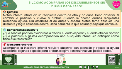 Resumen CTE del Tema 2 Educación Inicial:  EXPLORACIÓN E INVESTIGACIÓN DEL MUNDO EN EDUCACIÓN INICIAL ¿CÓMO ACOMPAÑAR LA CURIOSIDAD DESDE LAS PRIMERAS EXPERIENCIAS? editable en PowerPoint