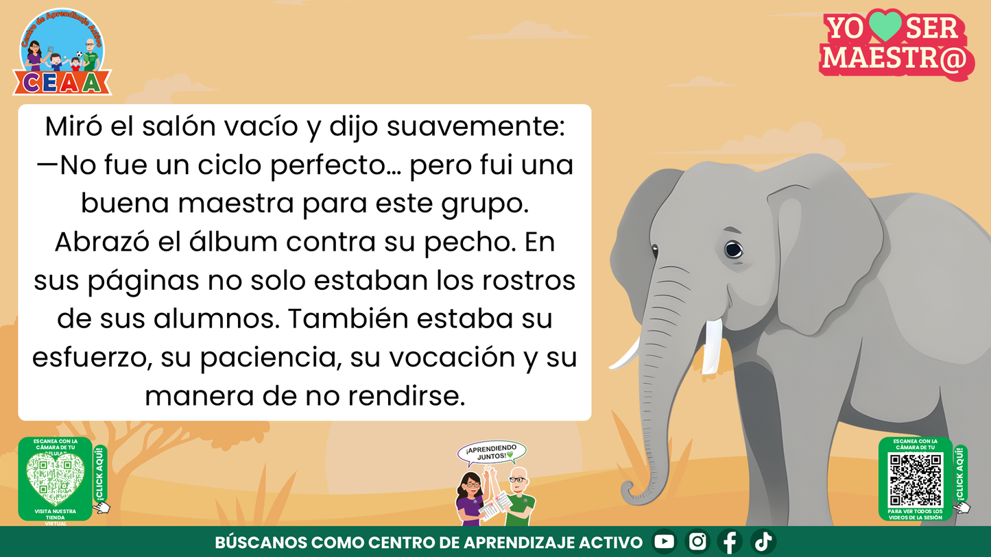 Historias para Maestros - MARTA, LA ELEFANTA MAESTRA Y SU ÁLBUM DEL ÚLTIMO DÍA editable en PowerPoint