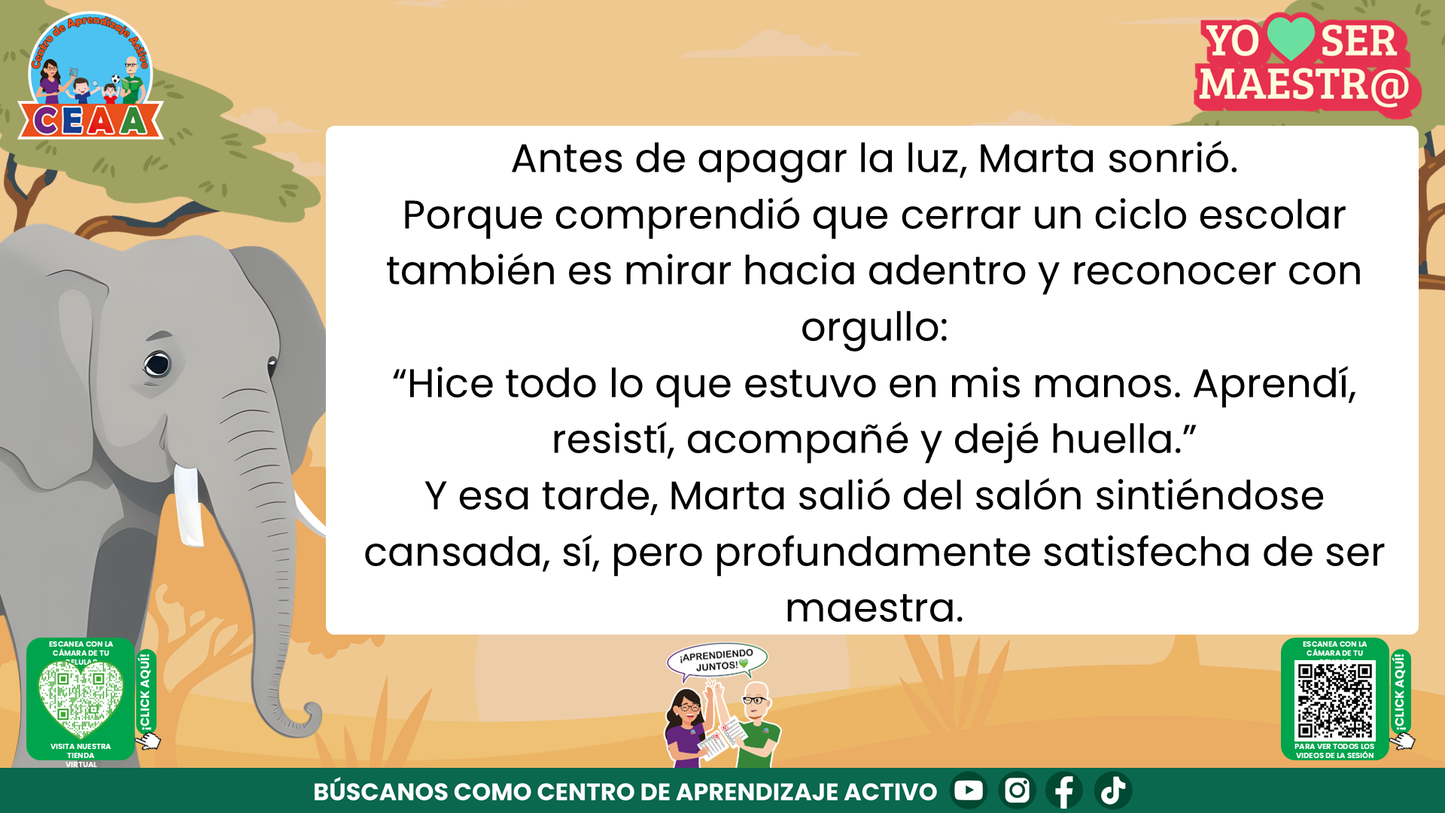Historias para Maestros - MARTA, LA ELEFANTA MAESTRA Y SU ÁLBUM DEL ÚLTIMO DÍA editable en PowerPoint