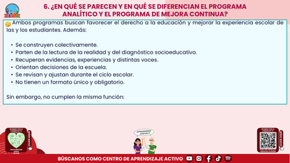 RESUMEN Y ACOMPAÑAMIENTO DOCENTE TEMA: PROGRAMA ANALÍTICO Y PROGRAMA DE MEJORA CONTINUA ¿EN QUÉ SE PARECEN Y EN QUÉ SON DIFERENTES? Editable en PowerPoint
