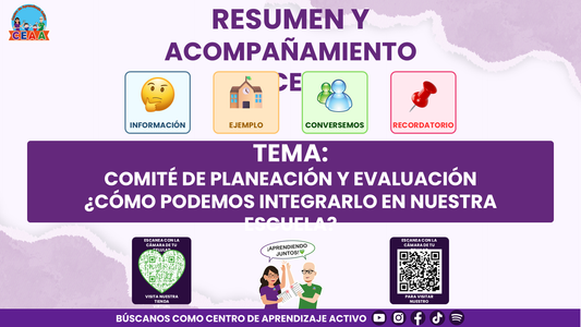 RESUMEN Y ACOMPAÑAMIENTO DOCENTE TEMA: COMITÉ DE PLANEACIÓN Y EVALUACIÓN ¿CÓMO PODEMOS INTEGRARLO EN NUESTRA ESCUELA? Editable en PowerPoint