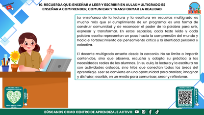 Resumen Gráfico CTE Multigrado TEMA 4: ¿CÓMO ENSEÑAR A LEER Y ESCRIBIR EN AULAS MULTIGRADO CON SENTIDO Y PROPÓSITO? (Editable en PowerPoint)