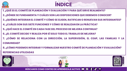 RESUMEN Y ACOMPAÑAMIENTO DOCENTE TEMA: COMITÉ DE PLANEACIÓN Y EVALUACIÓN ¿CÓMO PODEMOS INTEGRARLO EN NUESTRA ESCUELA? Editable en PowerPoint