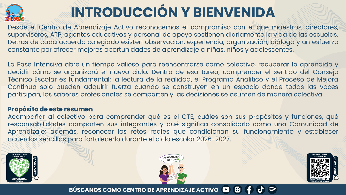 Resumen: CONSEJO CONSEJO TÉCNICO ESCOLAR FASE INTENSIVA CICLO ESCOLAR 2026-2027 - EL CTE COMO COMUNIDAD DE APRENDIZAJE: UNA RUTA PARA DIALOGAR, APRENDER Y TOMAR DECISIONES EN COLECTIVO Editable en PowerPoint
