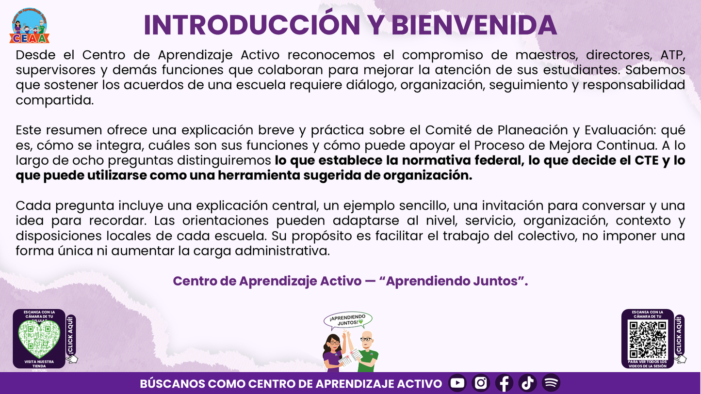 Resumen: CONSEJO CONSEJO TÉCNICO ESCOLAR FASE INTENSIVA CICLO ESCOLAR 2026-2027 - NCOMITÉ DE PLANEACIÓN Y EVALUACIÓN: ¿CÓMO PODEMOS INTEGRARLO EN NUESTRA ESCUELA? Editable en PowerPoint