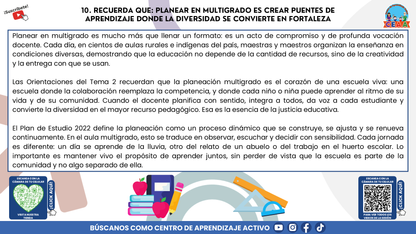 Resumen Gráfico CTE Multigrado TEMA 2: PLANEACIÓN DIDÁCTICA EN ESCUELAS MULTIGRADO: ORGANIZAR LA DIVERSIDAD PARA APRENDER JUNTOS (Editable en PowerPoint)