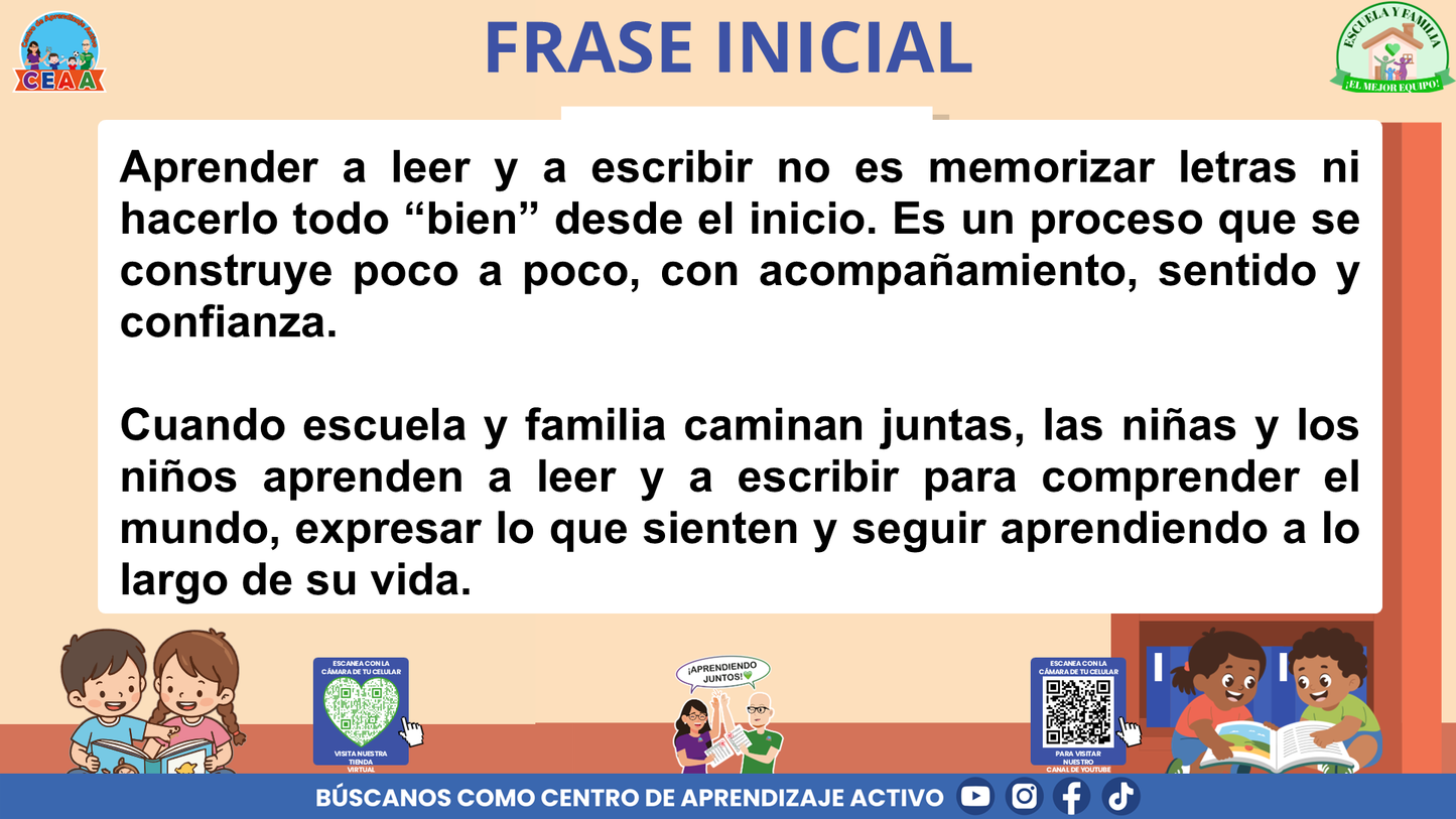 Escuela y familia: ¿CÓMO APRENDEN A LEER Y A ESCRIBIR MIS HIJAS E HIJOS EN LA ESCUELA? Editable en PowerPoint