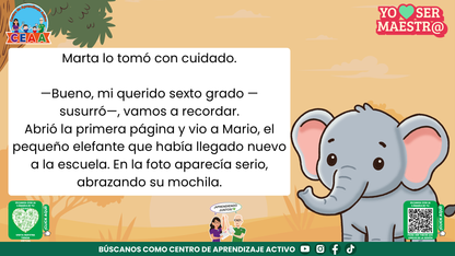 Historias para Maestros - MARTA, LA ELEFANTA MAESTRA Y SU ÁLBUM DEL ÚLTIMO DÍA editable en PowerPoint