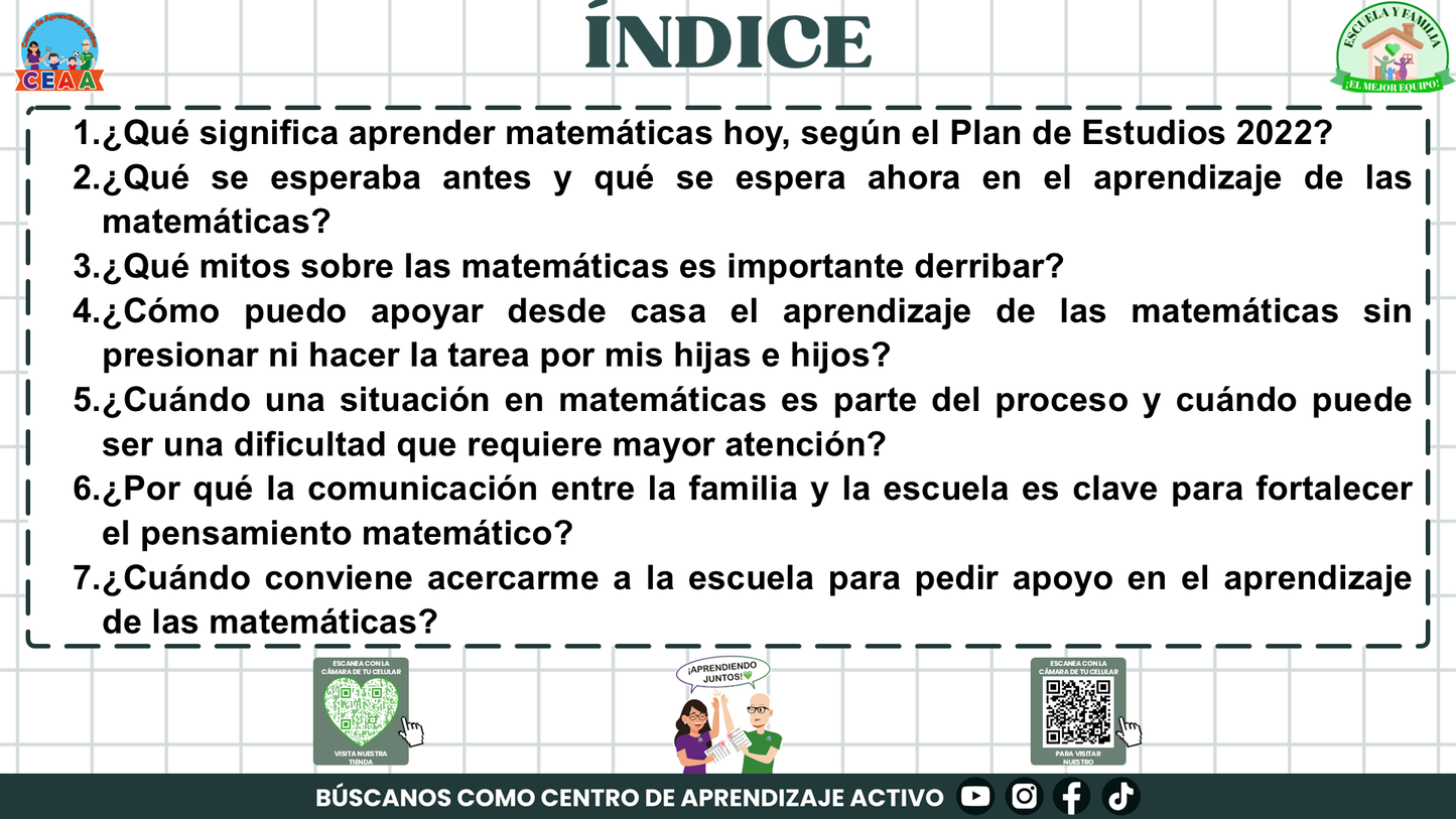 ESCUELA Y FAMILIA: ¿Cómo aprenden matemáticas mis hijas e hijos en la escuela? Editable en PowerPoint