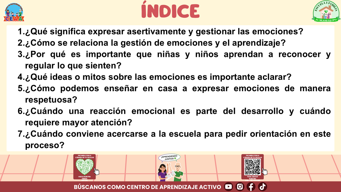 ESCUELA Y FAMILIA: ¿Cómo enseñar a nuestras hijas e hijos a expresar asertivamente y gestionar sus emociones? Editable en PowerPoint