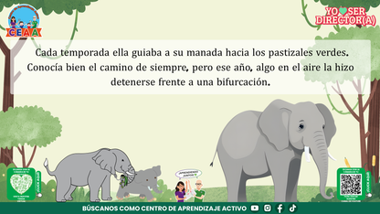 Historias para Maestros Taller Intensivo Directores Enero 2026 - LA ELEFANTA Y EL SENDERO QUE NADIE HABÍA RECORRIDO (Editable en PowerPoint)