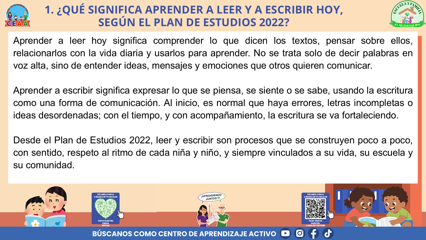 ESCUELA Y FAMILIA: ¿CÓMO APRENDEN A LEER Y A ESCRIBIR MIS HIJAS E HIJOS EN LA ESCUELA? (Editable en PowerPoint)