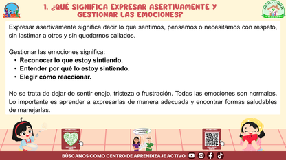 ESCUELA Y FAMILIA: ¿Cómo enseñar a nuestras hijas e hijos a expresar asertivamente y gestionar sus emociones? Editable en PowerPoint