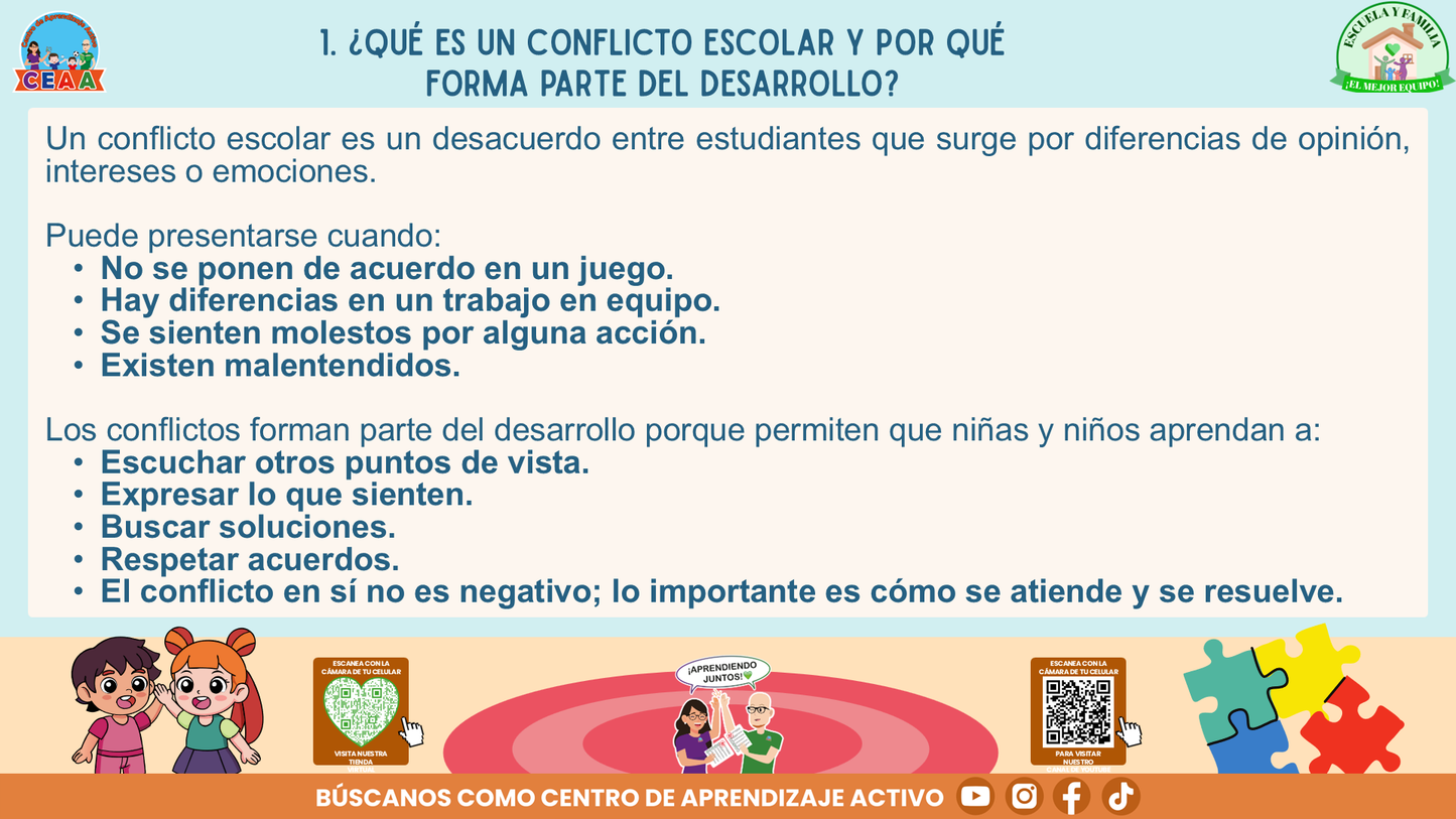 ESCUELA Y FAMILIA: ¿Qué hacer y cómo resolver conflictos entre estudiantes de manera adecuada? (Editable en PowerPoint)