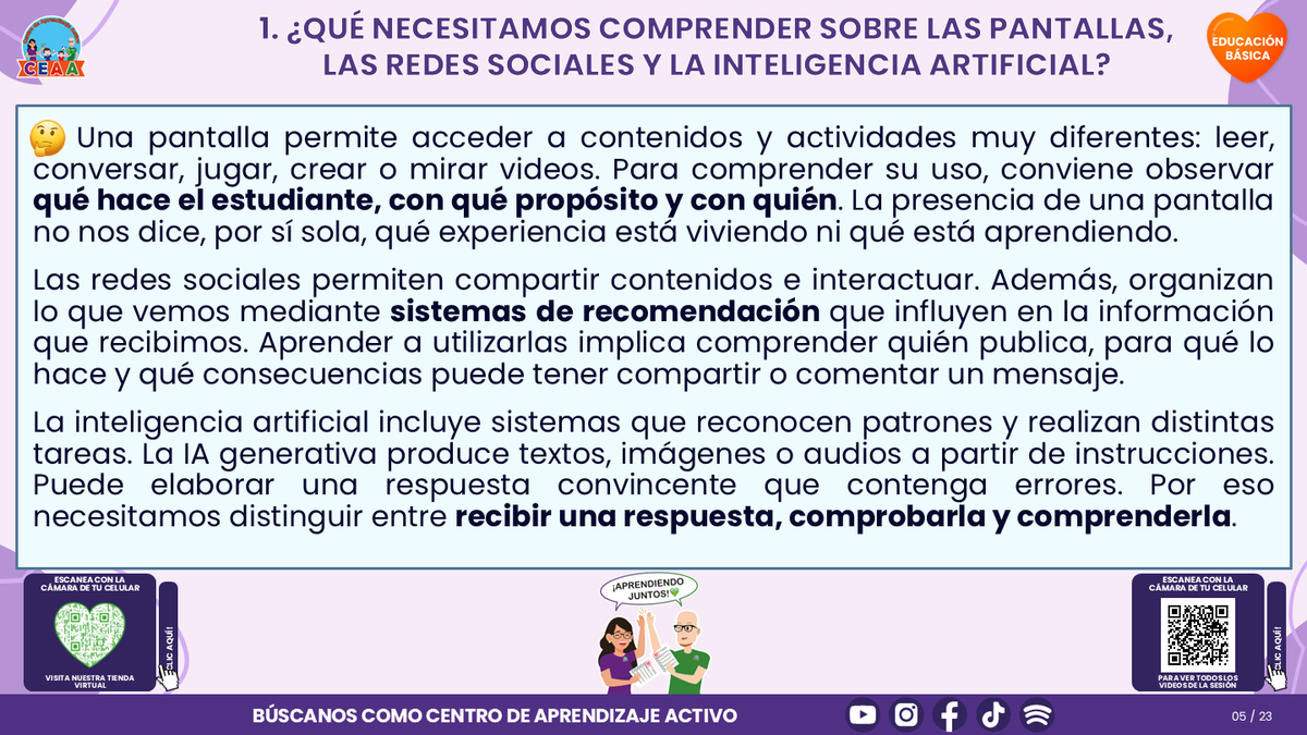 Resumen CTE del Tema 4 Educación Básica: PANTALLAS, REDES SOCIALES E INTELIGENCIA ARTIFICIAL ¿CÓMO ACOMPAÑAR UN USO CRÍTICO, SEGURO Y CON SENTIDO PARA APRENDER? editable en PowerPoint