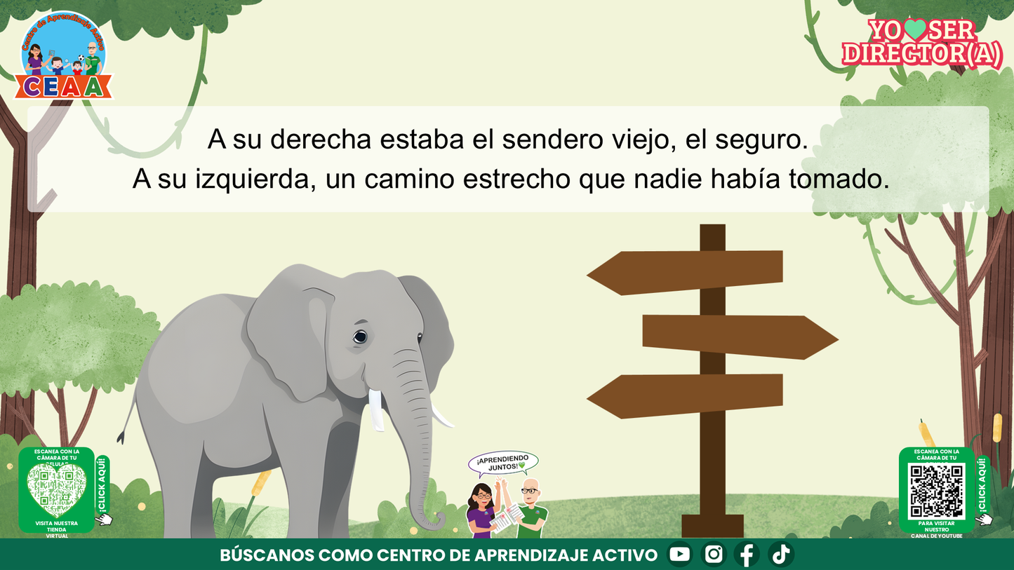 Historias para Maestros Taller Intensivo Directores Enero 2026 - LA ELEFANTA Y EL SENDERO QUE NADIE HABÍA RECORRIDO (Editable en PowerPoint)