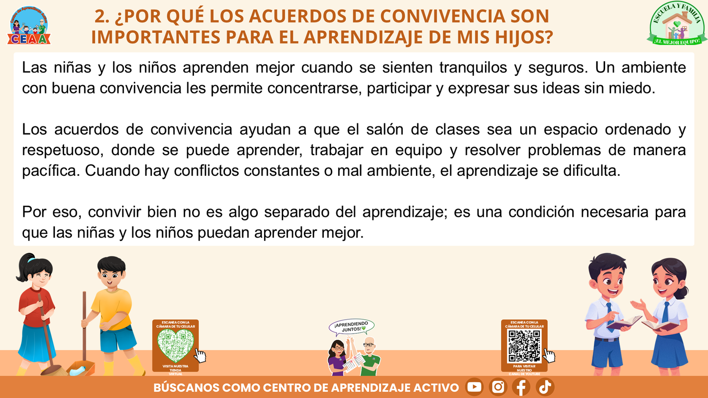 ESCUELA Y FAMILIA: ¿POR QUÉ SON IMPORTANTES LOS ACUERDOS DE CONVIVENCIA PARA EL APRENDIZAJE DE MIS HIJOS? Editable en PowerPoint