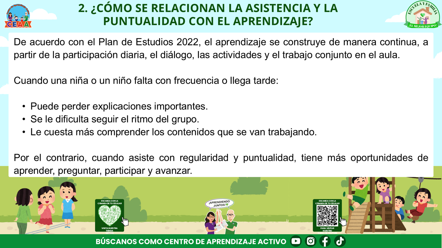 ESCUELA Y FAMILIA: ¿POR QUÉ ES IMPORTANTE LA ASISTENCIA Y LA PUNTUALIDAD DE MIS HIJOS? Editable en PowerPoint