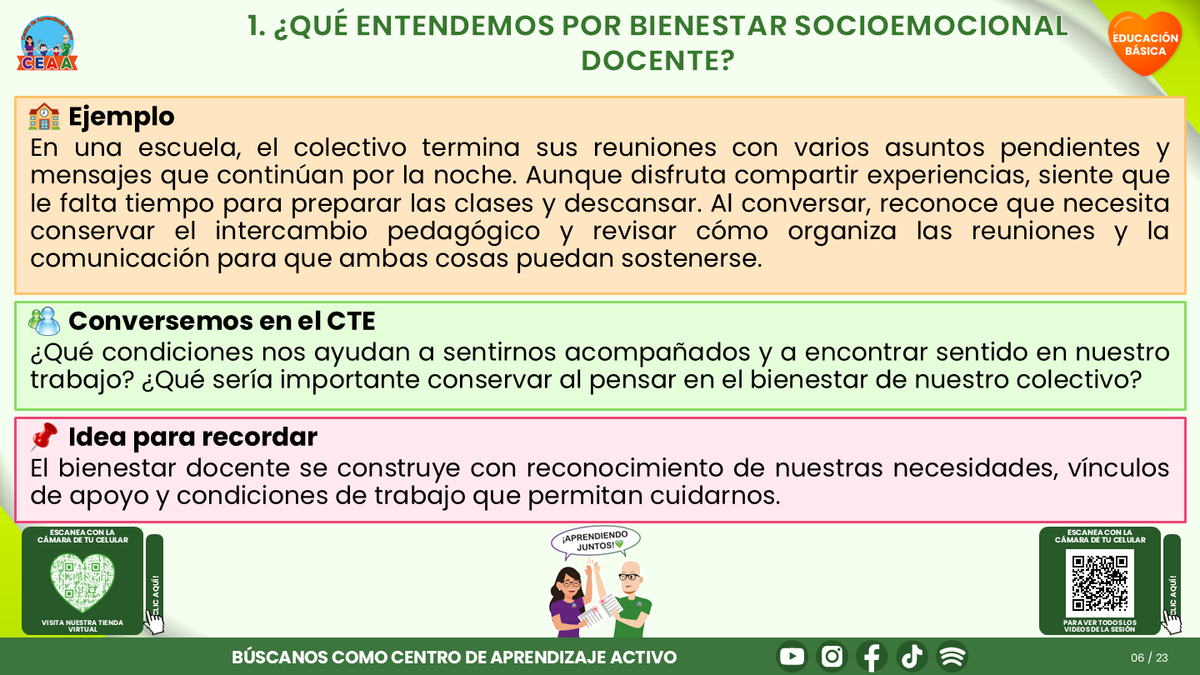 Resumen CTE del Tema 6 Educación Básica: BIENESTAR SOCIOEMOCIONAL DOCENTE ¿CÓMO CUIDARNOS Y CONSTRUIR CONDICIONES DE TRABAJO QUE NOS AYUDEN A ENSEÑAR Y CONVIVIR? editable en PowerPoint