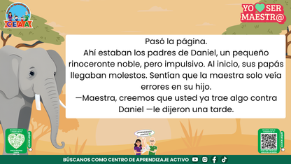 Historias para Maestros - MARTA, LA ELEFANTA MAESTRA Y SU ÁLBUM DEL ÚLTIMO DÍA editable en PowerPoint