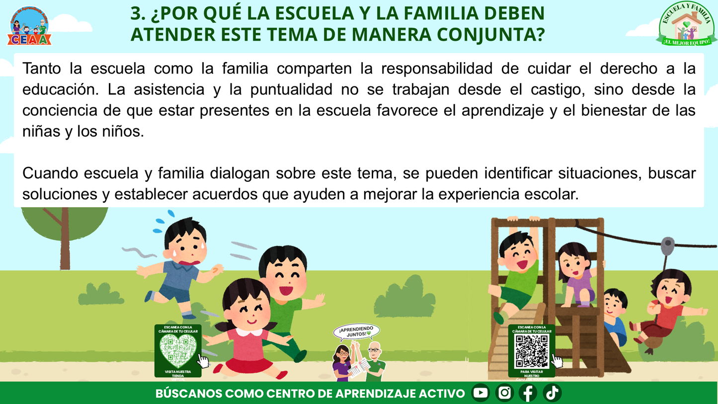 ESCUELA Y FAMILIA: ¿POR QUÉ ES IMPORTANTE LA ASISTENCIA Y LA PUNTUALIDAD DE MIS HIJOS? (Editable en PowerPoint)