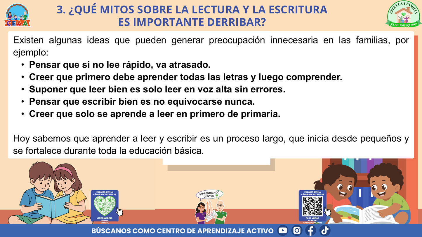 ESCUELA Y FAMILIA: ¿CÓMO APRENDEN A LEER Y A ESCRIBIR MIS HIJAS E HIJOS EN LA ESCUELA? (Editable en PowerPoint)