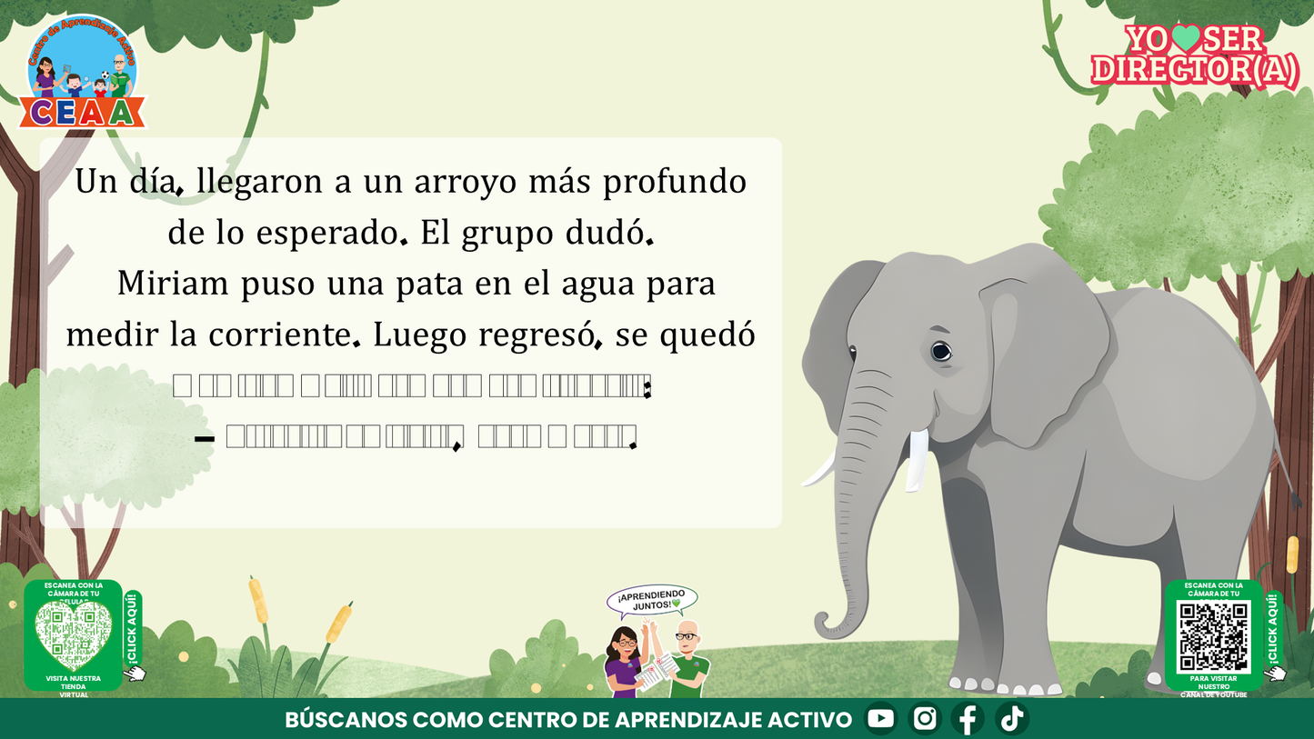 Historias para Maestros Taller Intensivo Directores Enero 2026 - LA ELEFANTA Y EL SENDERO QUE NADIE HABÍA RECORRIDO (Editable en PowerPoint)
