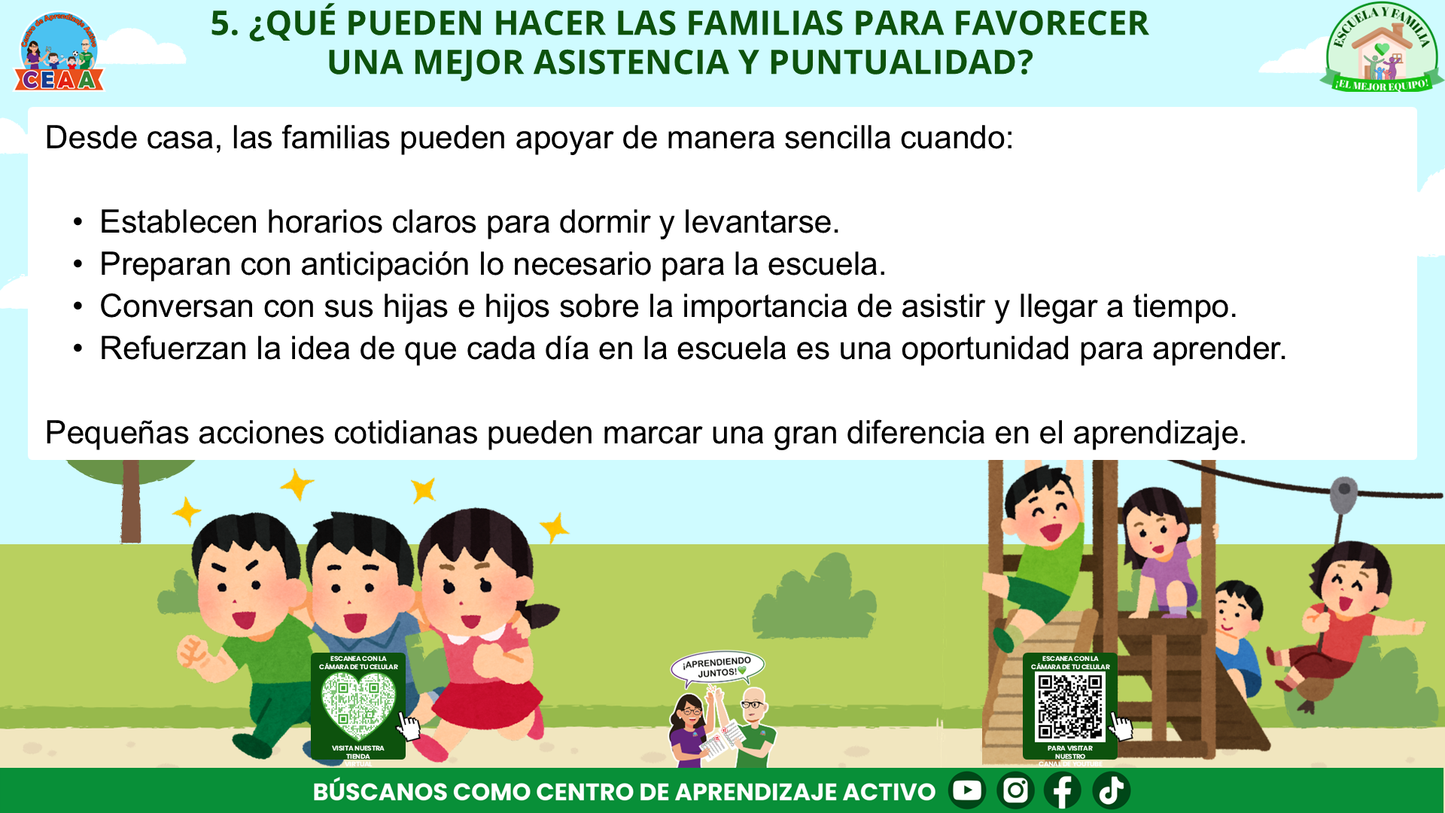 ESCUELA Y FAMILIA: ¿POR QUÉ ES IMPORTANTE LA ASISTENCIA Y LA PUNTUALIDAD DE MIS HIJOS? Editable en PowerPoint