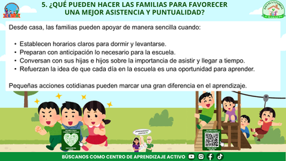 ESCUELA Y FAMILIA: ¿POR QUÉ ES IMPORTANTE LA ASISTENCIA Y LA PUNTUALIDAD DE MIS HIJOS? Editable en PowerPoint