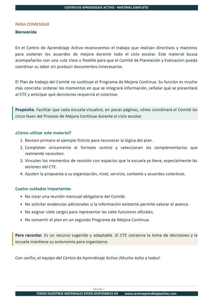 Ejemplo PLAN DE TRABAJO Comité Planeación y Evaluación en pdf