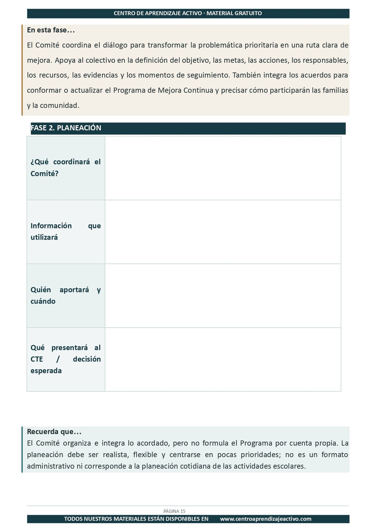 Ejemplo PLAN DE TRABAJO Comité Planeación y Evaluación en pdf