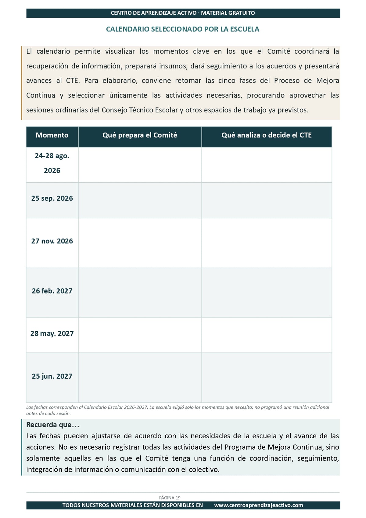 Ejemplo PLAN DE TRABAJO Comité Planeación y Evaluación en pdf
