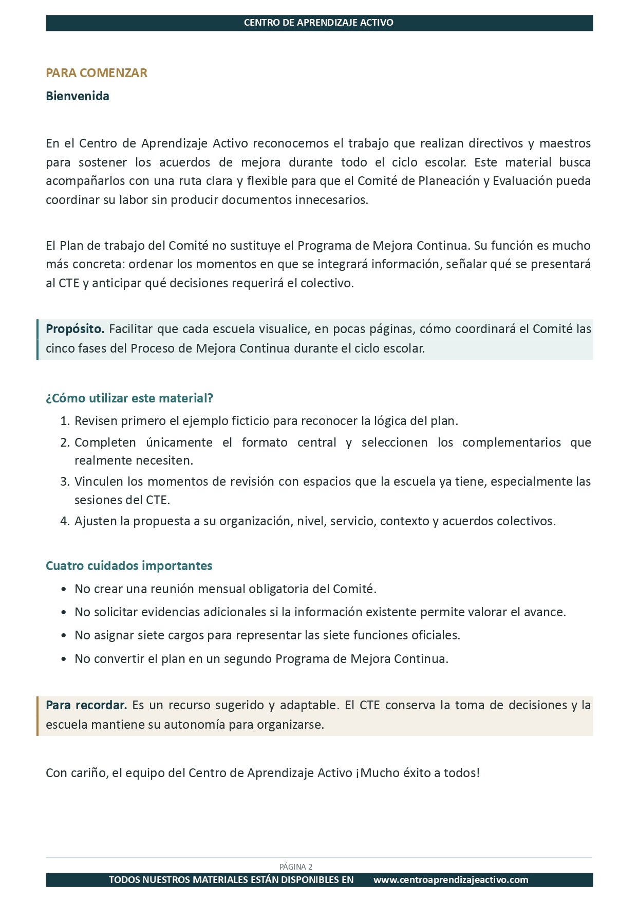Ejemplo PLAN DE TRABAJO del Comité de Planeación y Evaluación editable en word (🎁De regalo en el Paquete del Tema 3 y 4)