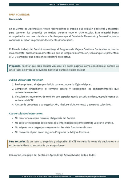 Ejemplo PLAN DE TRABAJO del Comité de Planeación y Evaluación editable en word (🎁De regalo en el Paquete del Tema 3 y 4)