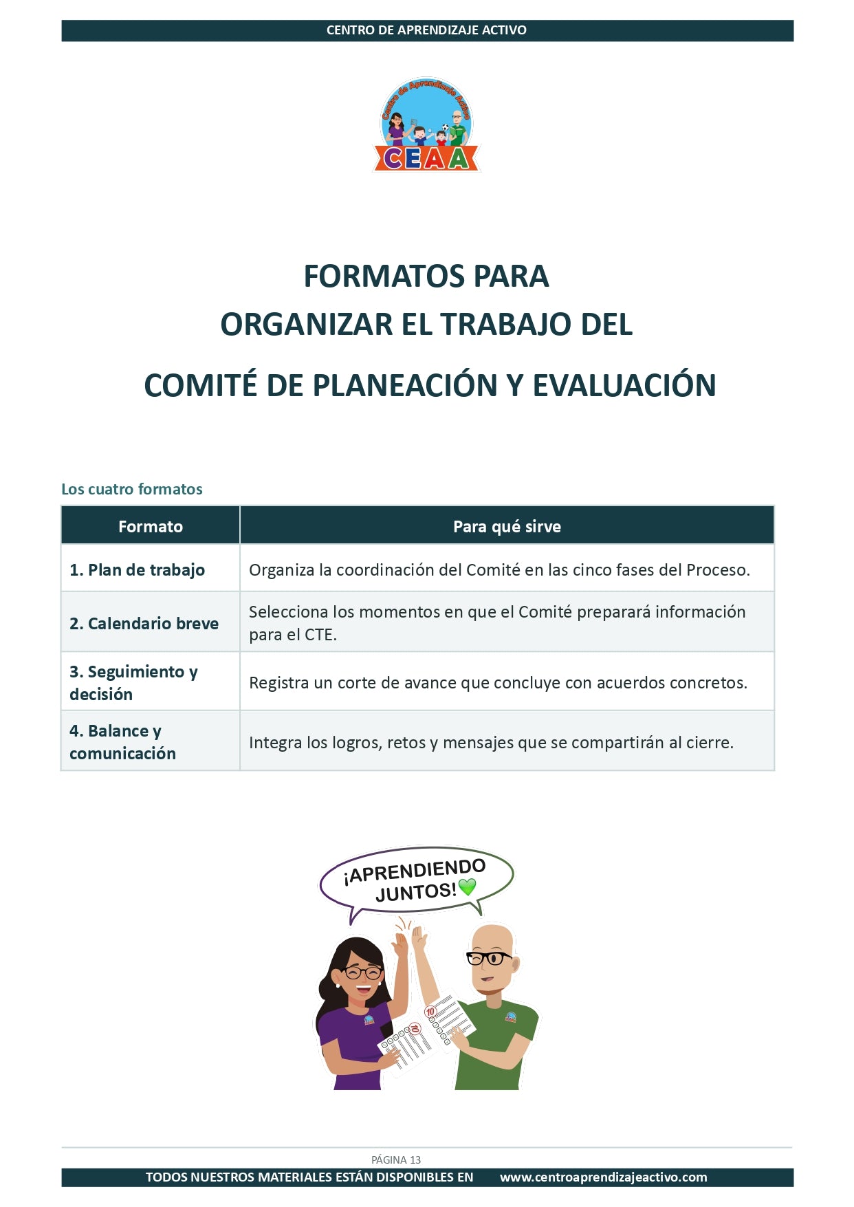 Ejemplo PLAN DE TRABAJO del Comité de Planeación y Evaluación editable en word (🎁De regalo en el Paquete del Tema 3 y 4)